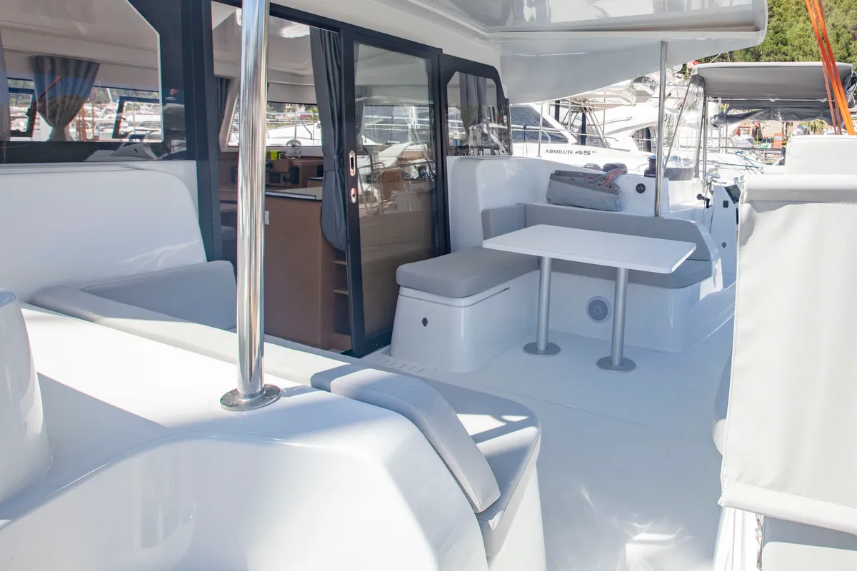 Deck of Teo & Kuzey, a Excess 11 catamaran at Marmaris, Turkey