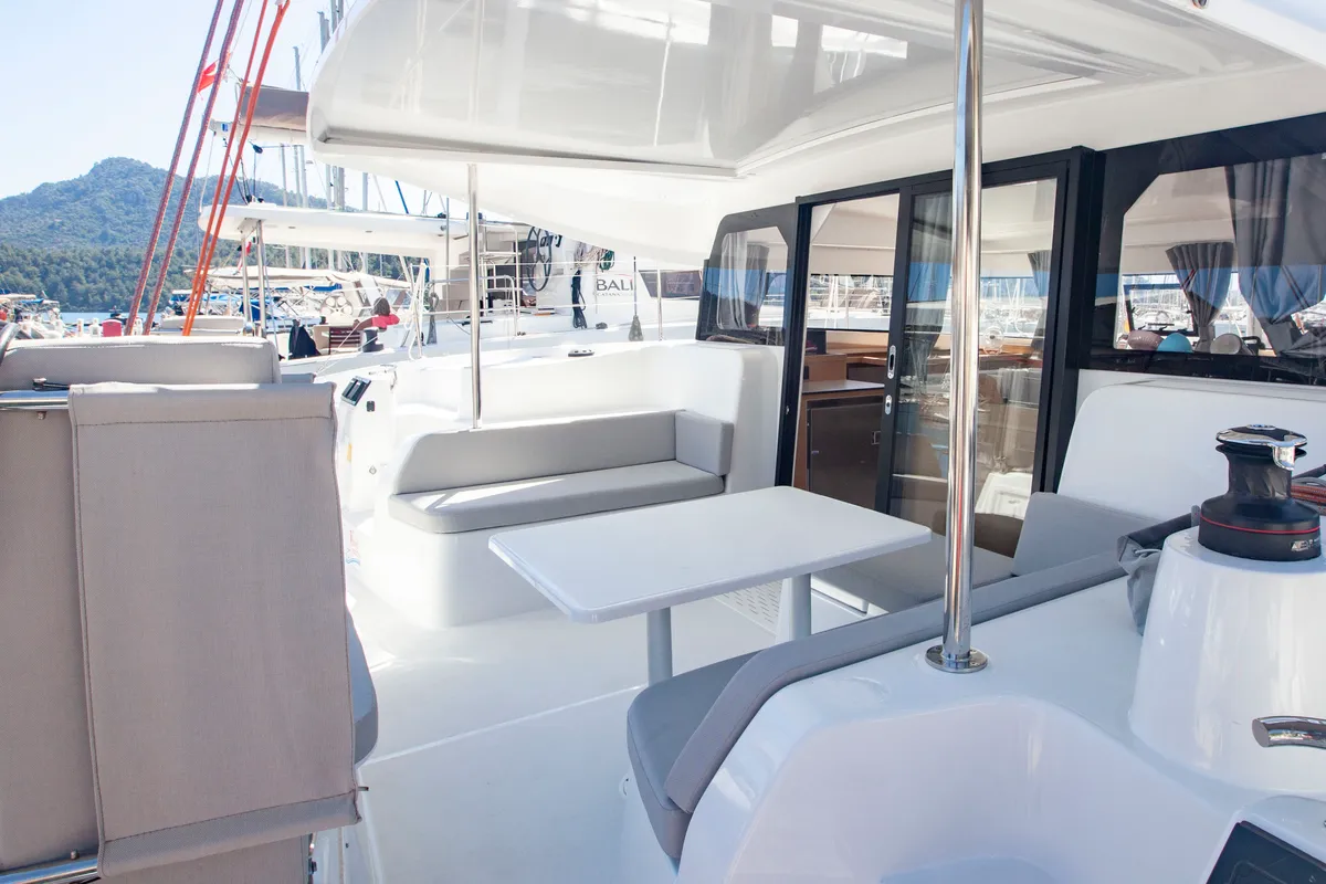 Deck of Teo & Kuzey, a Excess 11 catamaran at Marmaris, Turkey