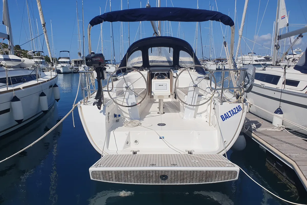 Exterior view of Baltazar, a Bavaria Cruiser 34 sailboat at Općina Pakoštane, Croatia