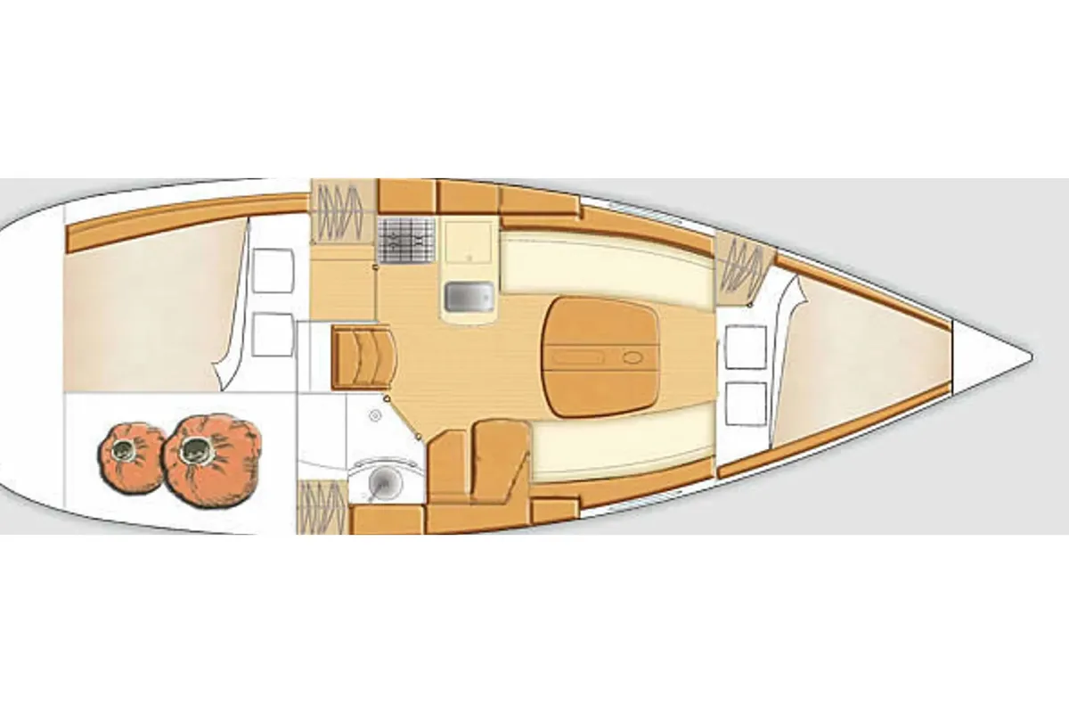 Floor plan of Volumnie, a Beneteau First 31.7 sailboat at Kerners, France