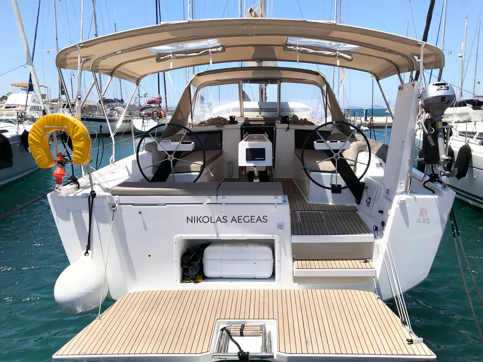 Cockpit of Nikolas-Aegeas, a Dufour 430 sailboat at Kos, Greece