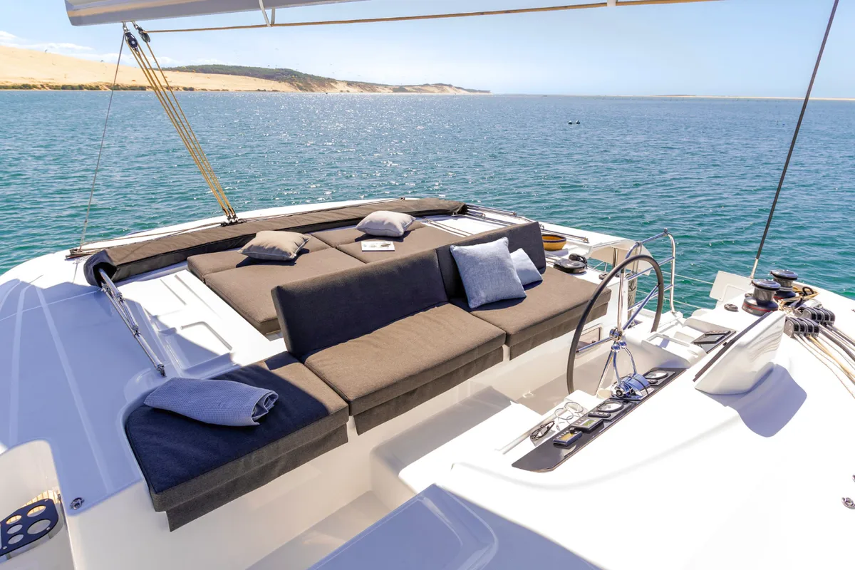 Deck of Dafni, a Lagoon 46 catamaran at Benitses, Greece