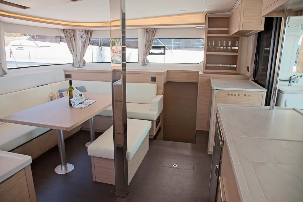 Salon of Dafni, a Lagoon 46 catamaran at Benitses, Greece