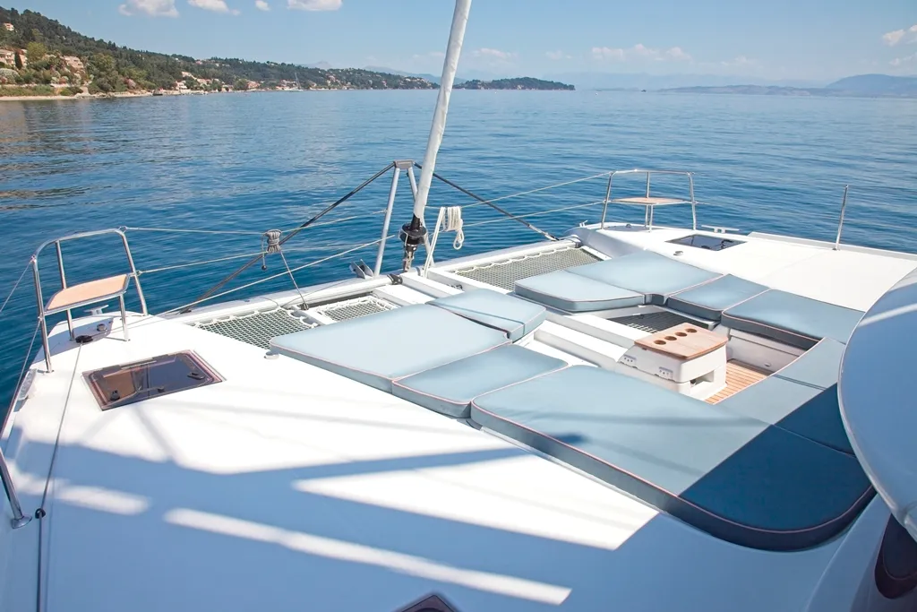 Deck of Dafni, a Lagoon 46 catamaran at Benitses, Greece