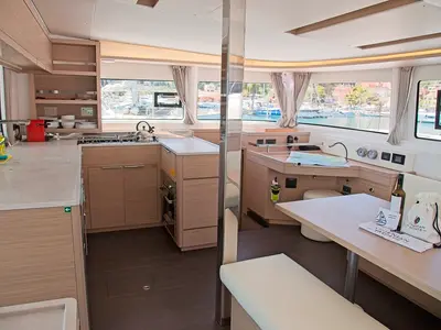 Galley of Dafni, a Lagoon 46 catamaran at Benitses, Greece