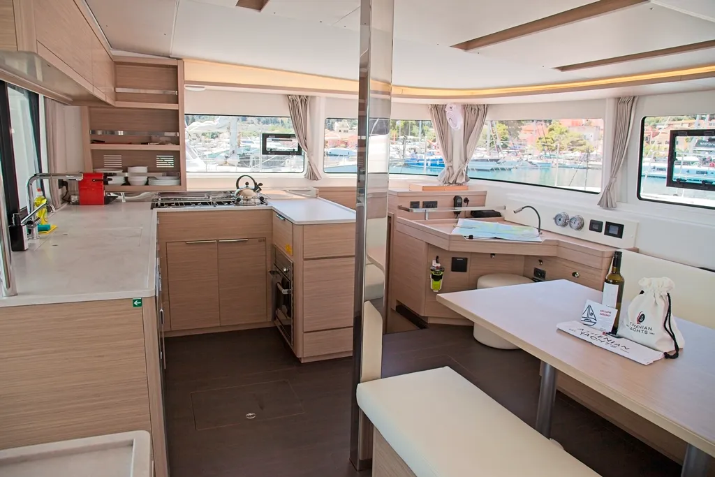 Galley of Dafni, a Lagoon 46 catamaran at Benitses, Greece