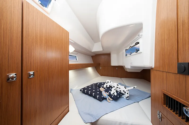 Cabin on Adria Breeze, a Bavaria Cruiser 33 sailboat at Punat, Croatia