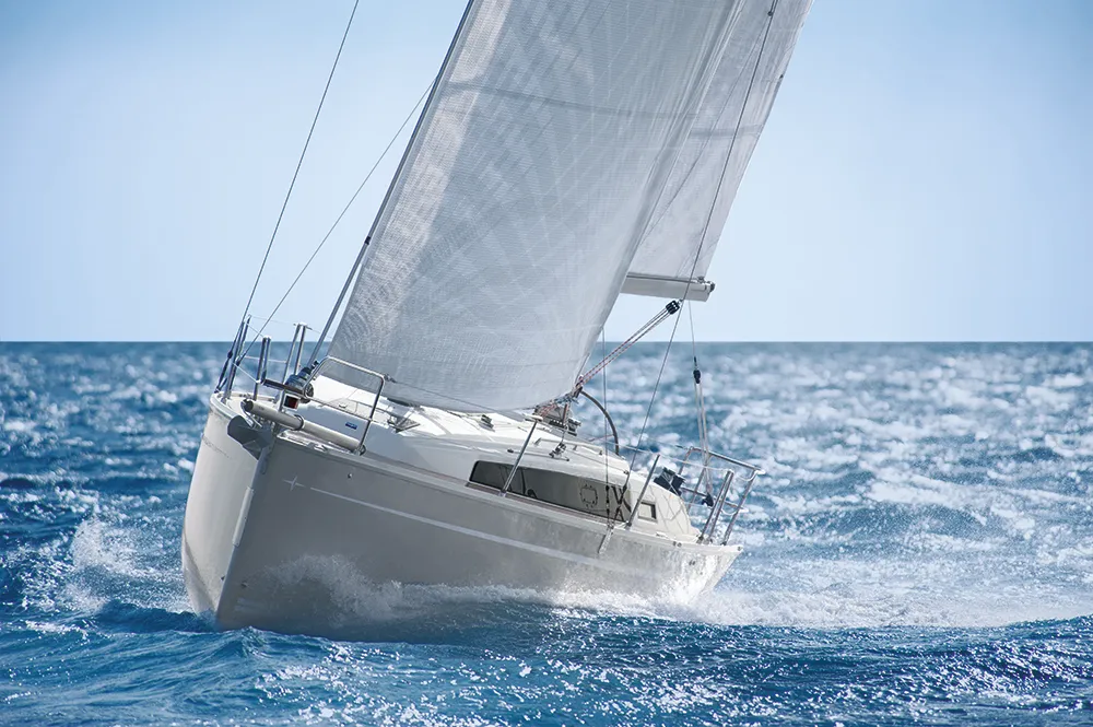 Exterior view of Adria Breeze, a Bavaria Cruiser 33 sailboat at Punat, Croatia