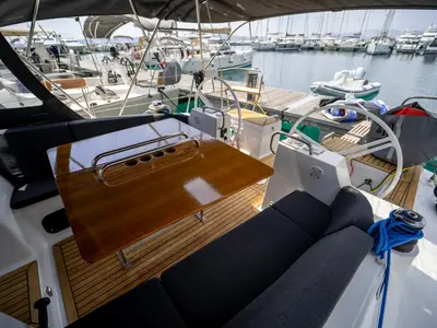 Cockpit of Olelole, a Elan Impression 40.1 sailboat at Grad Pula, Croatia