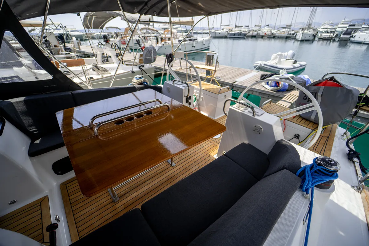 Cockpit of Olelole, a Elan Impression 40.1 sailboat at Grad Pula, Croatia