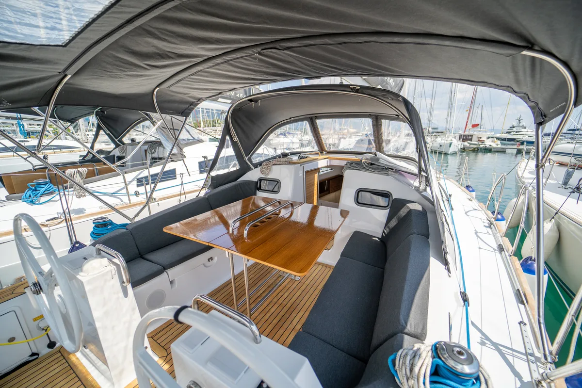 Deck of Olelole, a Elan Impression 40.1 sailboat at Grad Pula, Croatia