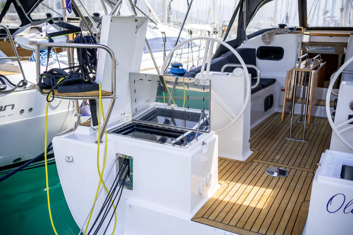 Cockpit of Olelole, a Elan Impression 40.1 sailboat at Grad Pula, Croatia
