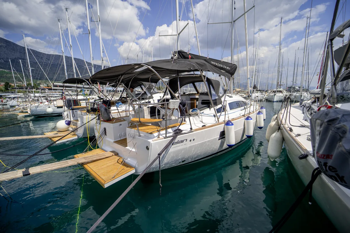 Exterior view of Olelole, a Elan Impression 40.1 sailboat at Grad Pula, Croatia