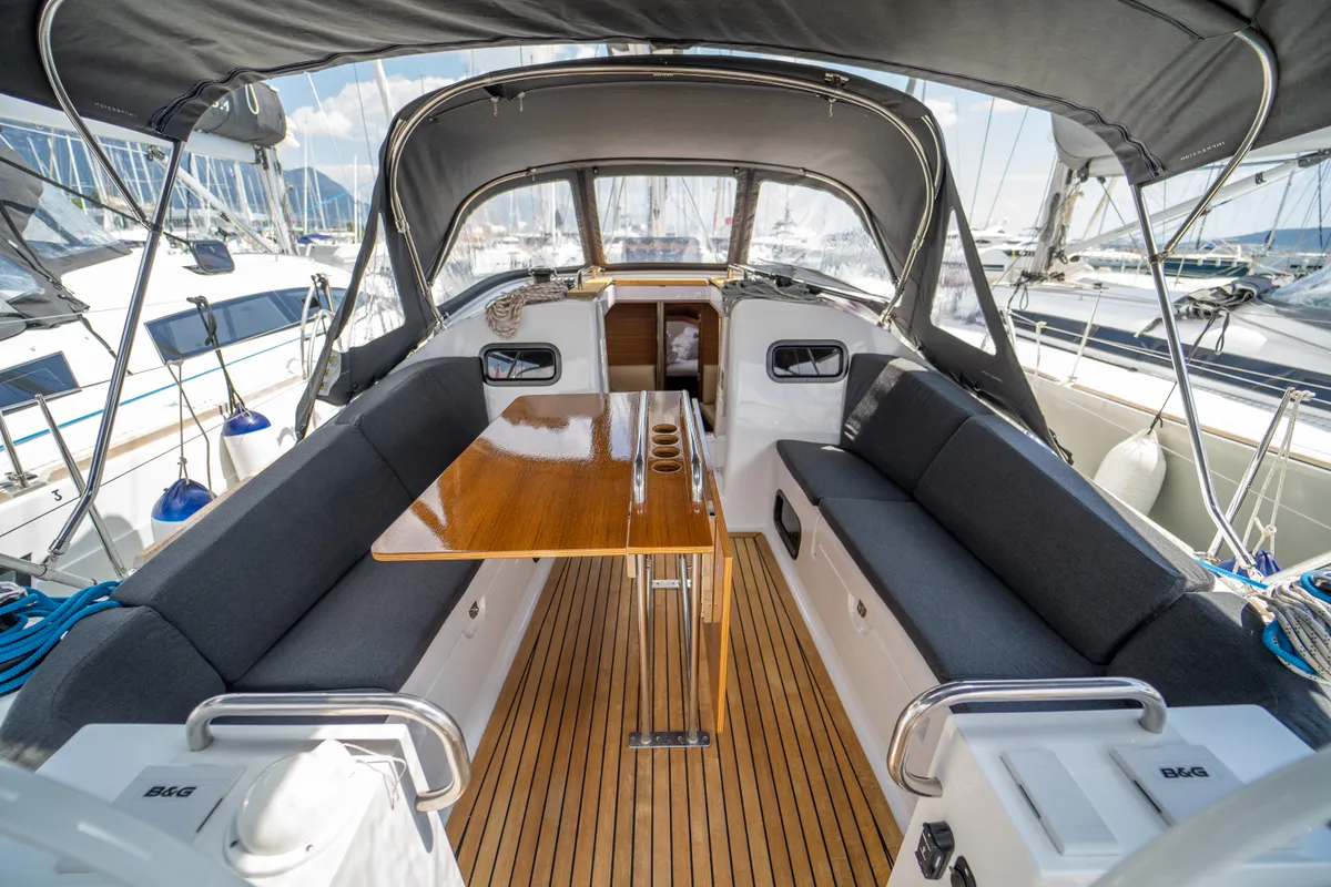 Cockpit of Olelole, a Elan Impression 40.1 sailboat at Grad Pula, Croatia