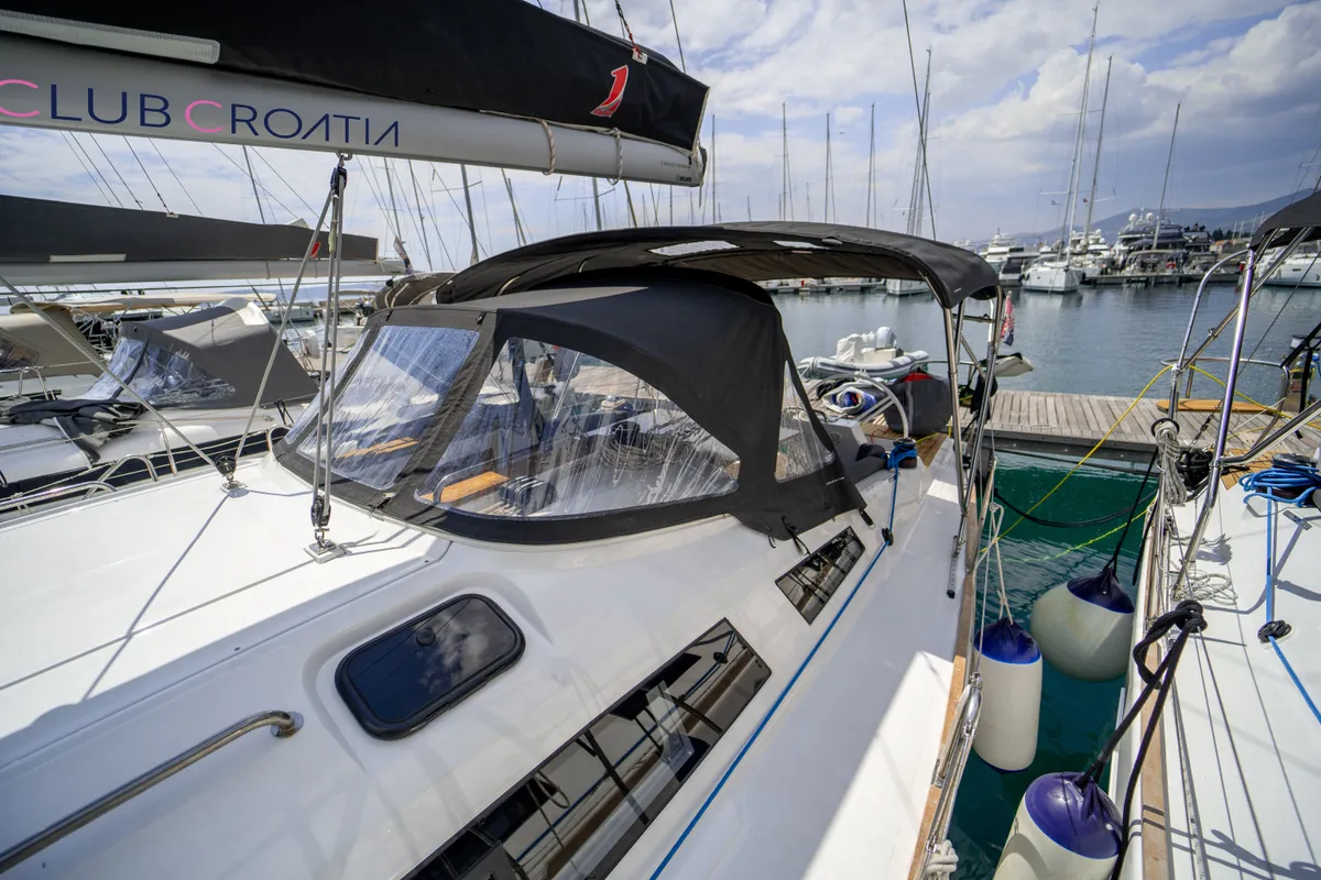 Deck of Olelole, a Elan Impression 40.1 sailboat at Grad Pula, Croatia