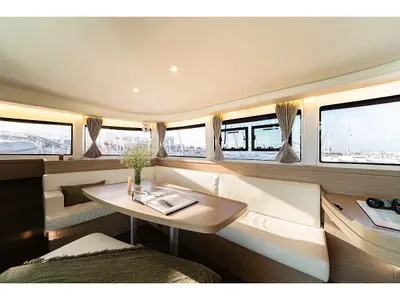 Salon of Eleni, a Lagoon 42 catamaran at Rhodes, Greece