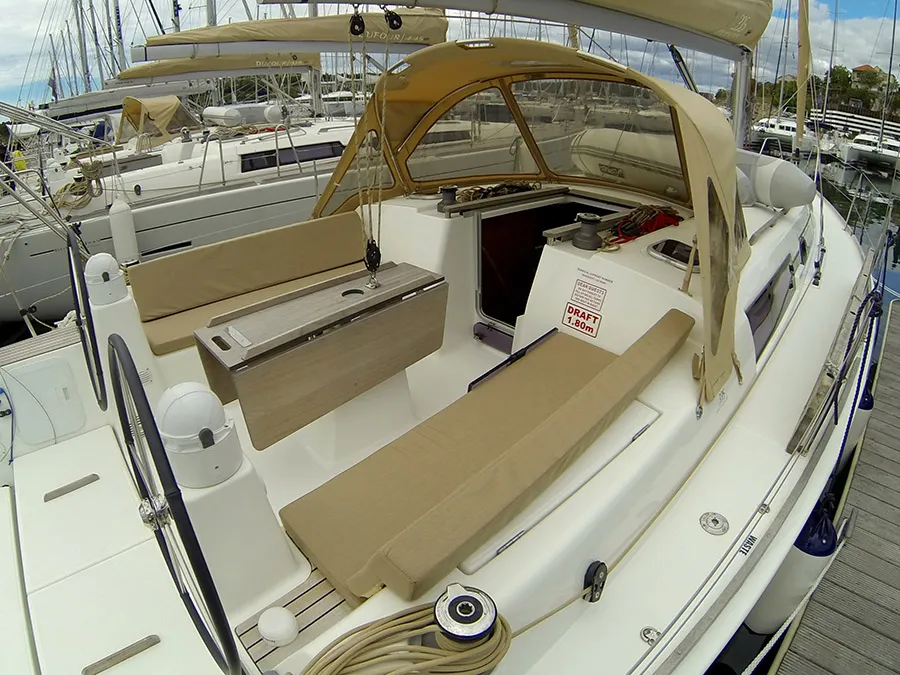 Deck of Lara, a Dufour 335 GL sailboat at Grad Šibenik, Croatia