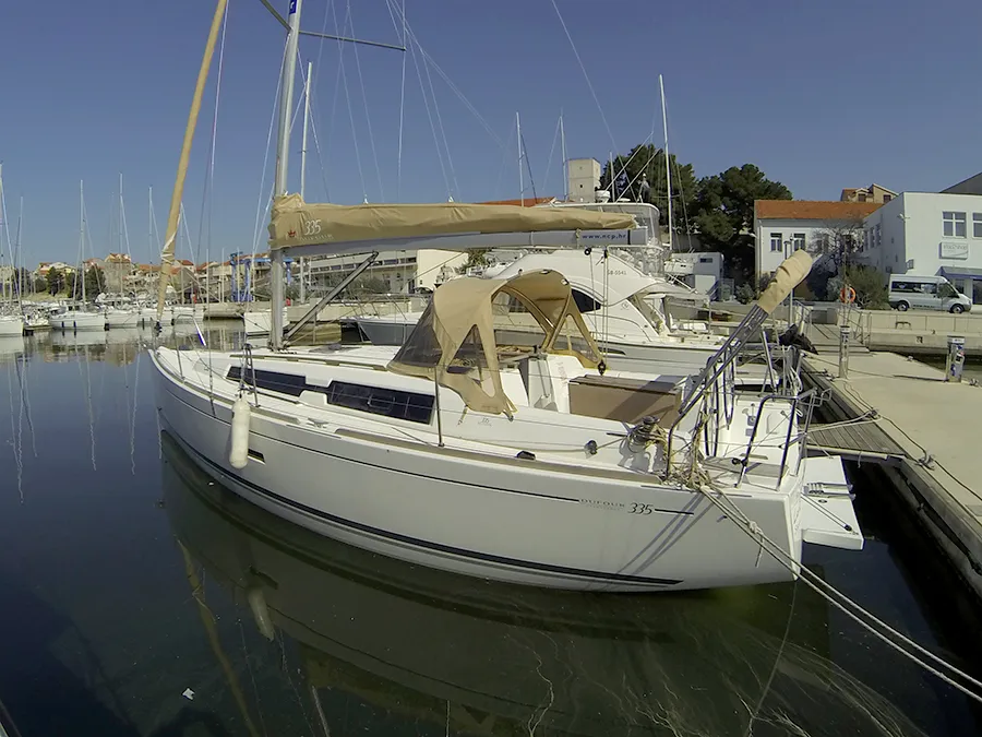 Exterior view of Lara, a Dufour 335 GL sailboat at Grad Šibenik, Croatia