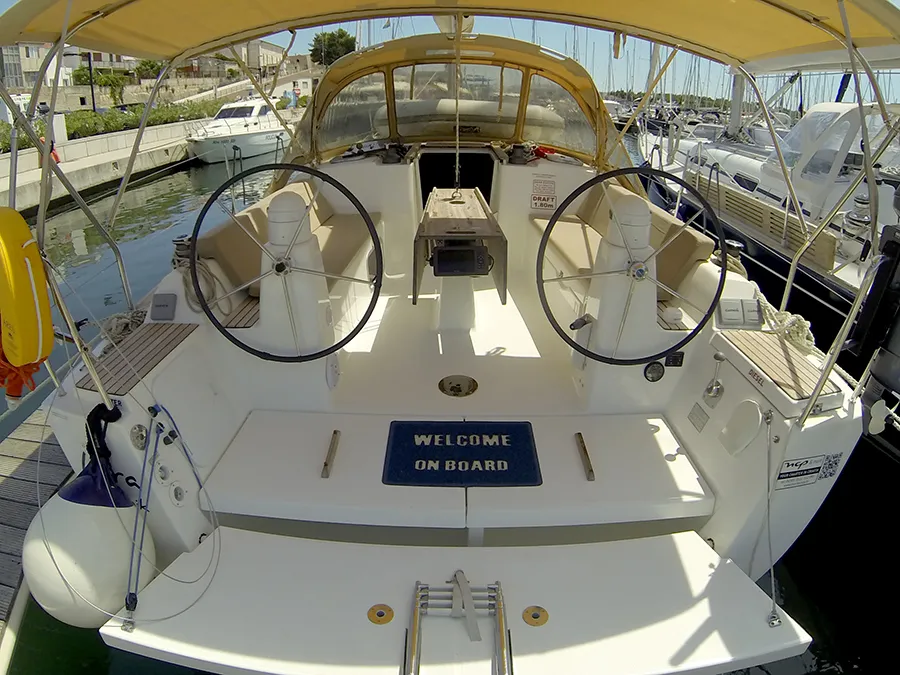 Cockpit of Lara, a Dufour 335 GL sailboat at Grad Šibenik, Croatia