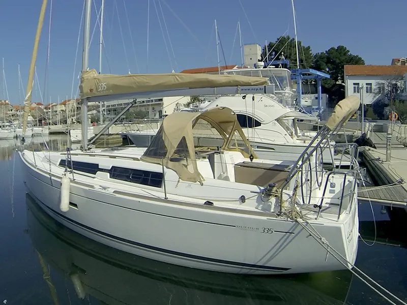 Exterior view of Lara, a Dufour 335 GL sailboat at Grad Šibenik, Croatia