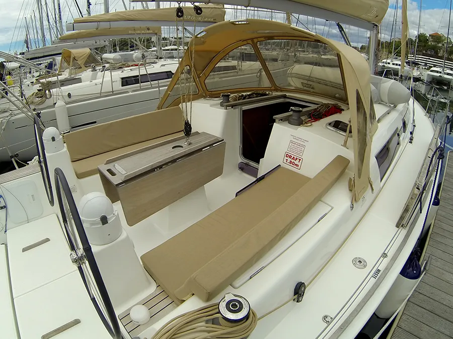 Deck of Lara, a Dufour 335 GL sailboat at Grad Šibenik, Croatia
