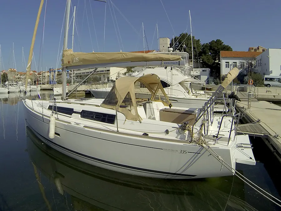 Exterior view of Lara, a Dufour 335 GL sailboat at Grad Šibenik, Croatia