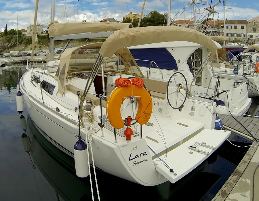 Exterior view of Lara, a Dufour 335 GL sailboat at Grad Šibenik, Croatia