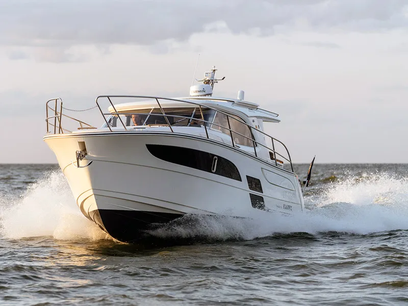 Exterior view of Malinkonija, a Marex 330 Scandinavia motor yacht at Grad Šibenik, Croatia