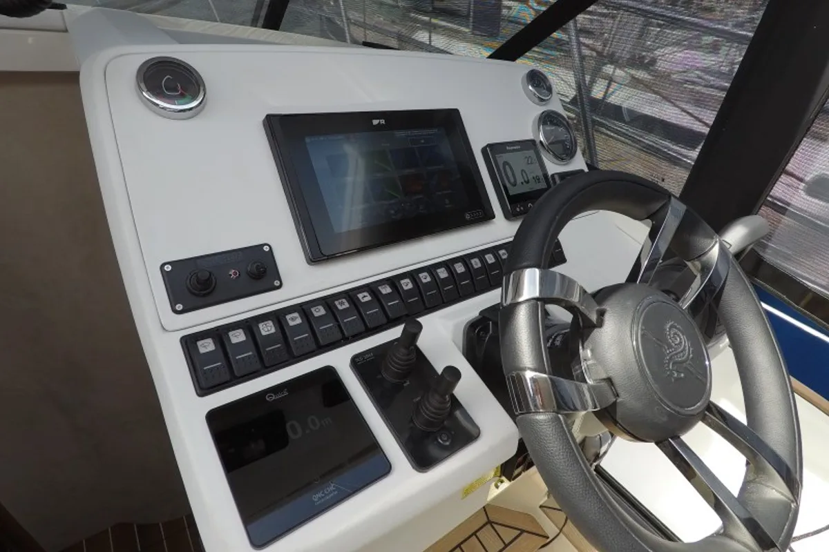 Cockpit of Malinkonija, a Marex 330 Scandinavia motor yacht at Grad Šibenik, Croatia
