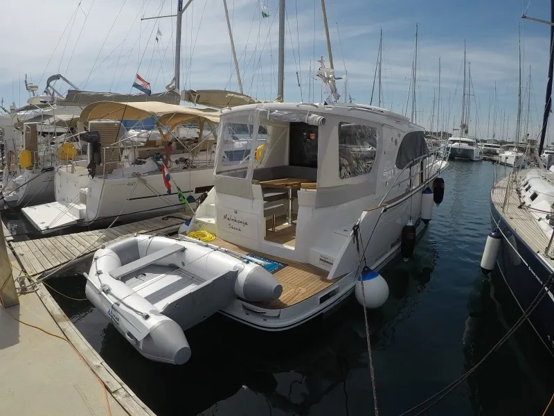 Exterior view of Malinkonija, a Marex 330 Scandinavia motor yacht at Grad Šibenik, Croatia
