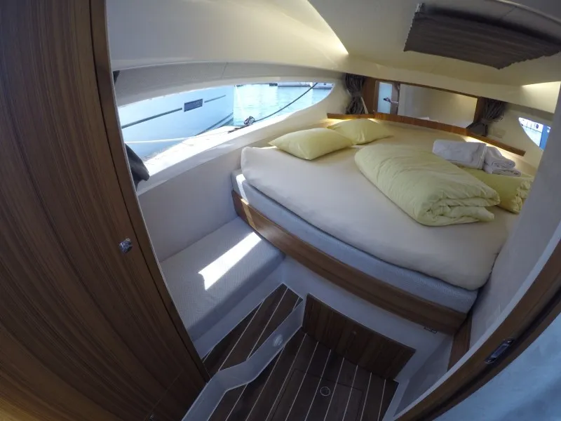 Cabin on Malinkonija, a Marex 330 Scandinavia motor yacht at Grad Šibenik, Croatia