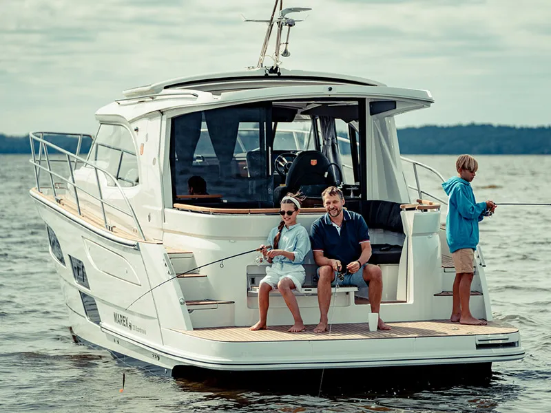 Exterior view of Malinkonija, a Marex 330 Scandinavia motor yacht at Grad Šibenik, Croatia