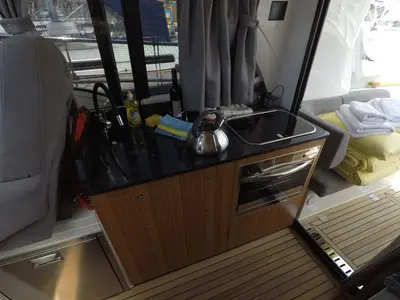 Galley of Malinkonija, a Marex 330 Scandinavia motor yacht at Grad Šibenik, Croatia