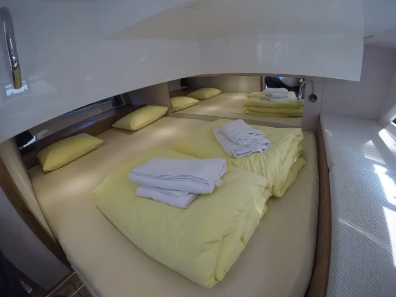 Cabin on Malinkonija, a Marex 330 Scandinavia motor yacht at Grad Šibenik, Croatia