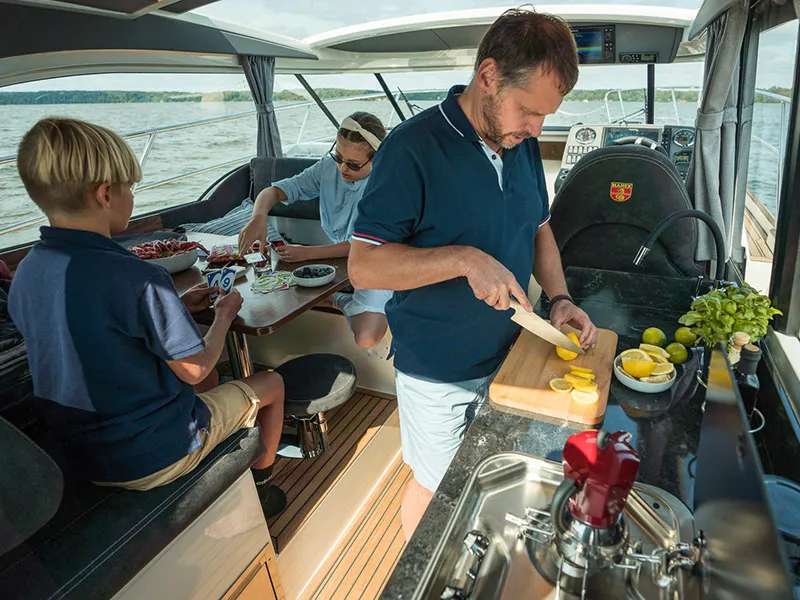 Galley of Malinkonija, a Marex 330 Scandinavia motor yacht at Grad Šibenik, Croatia