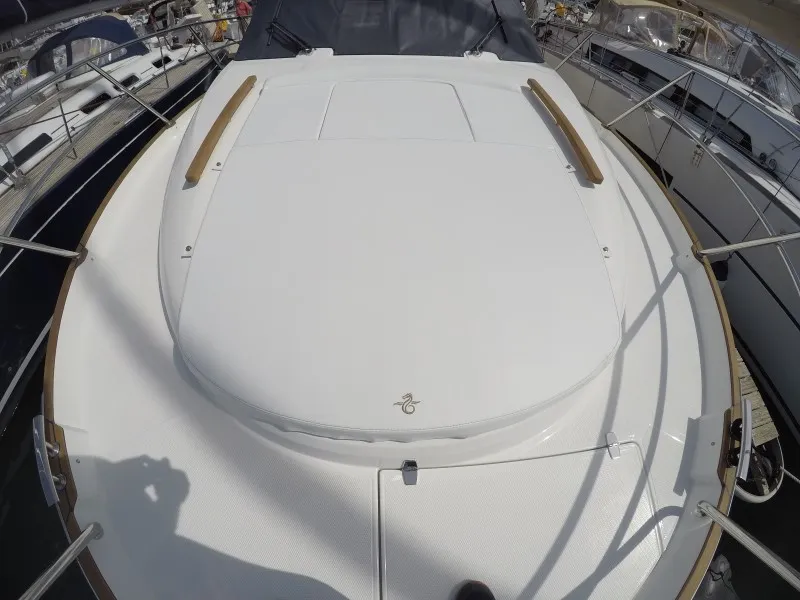 Deck of Malinkonija, a Marex 330 Scandinavia motor yacht at Grad Šibenik, Croatia
