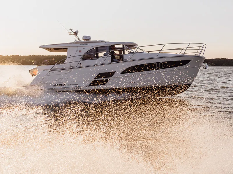 Exterior view of Malinkonija, a Marex 330 Scandinavia motor yacht at Grad Šibenik, Croatia