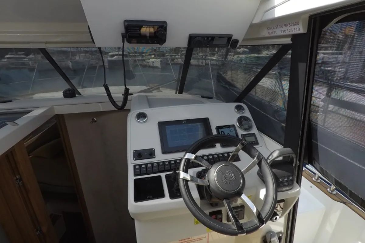 Cockpit of Malinkonija, a Marex 330 Scandinavia motor yacht at Grad Šibenik, Croatia