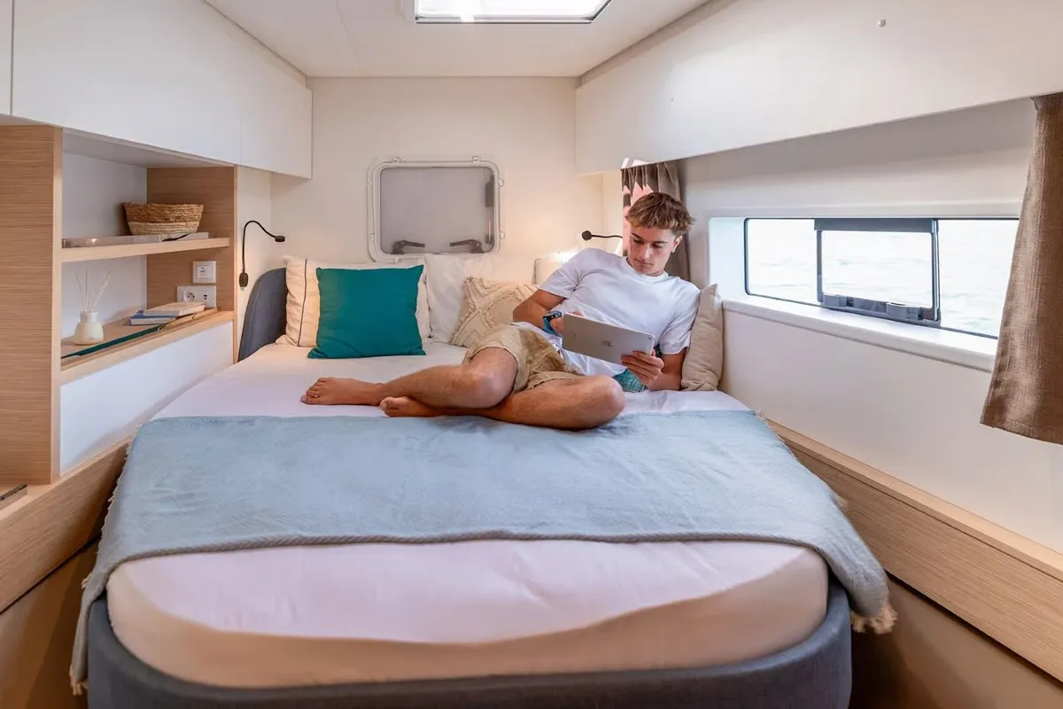 Cabin on Sofija, a Fountaine Pajot FP 44 Quatuor catamaran at Pula, Croatia