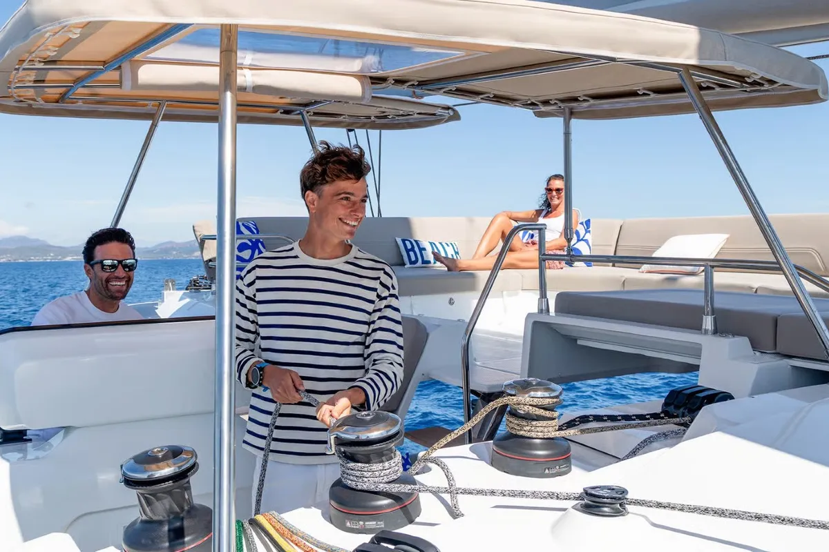 Cockpit of Sofija, a Fountaine Pajot FP 44 Quatuor catamaran at Pula, Croatia