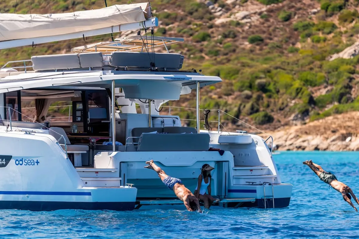 Deck of Sofija, a Fountaine Pajot FP 44 Quatuor catamaran at Pula, Croatia