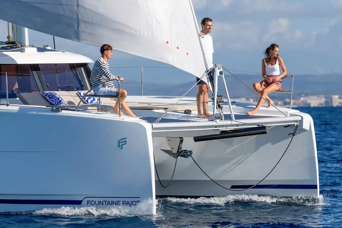 Deck of Sofija, a Fountaine Pajot FP 44 Quatuor catamaran at Pula, Croatia