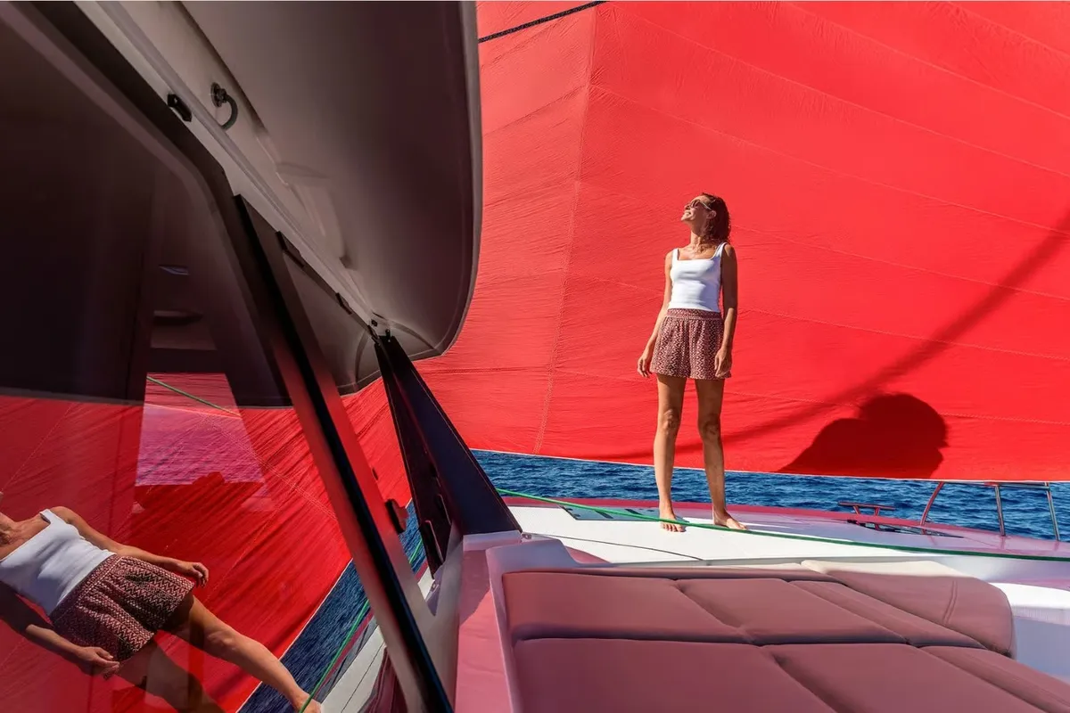 Deck of Sofija, a Fountaine Pajot FP 44 Quatuor catamaran at Pula, Croatia