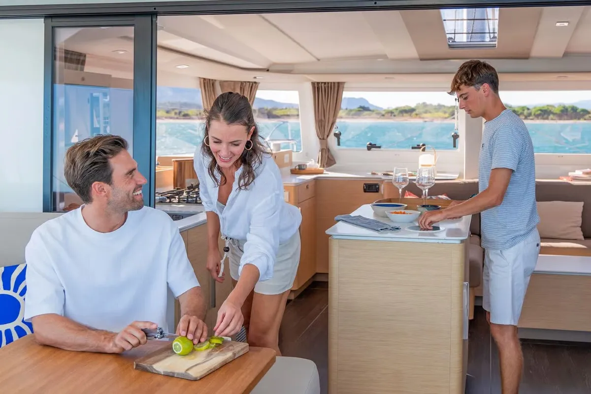 Galley of Sofija, a Fountaine Pajot FP 44 Quatuor catamaran at Pula, Croatia