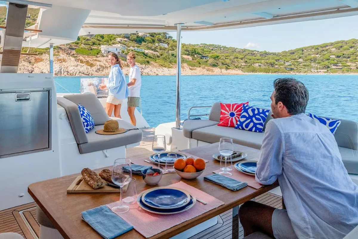 Deck of Sofija, a Fountaine Pajot FP 44 Quatuor catamaran at Pula, Croatia