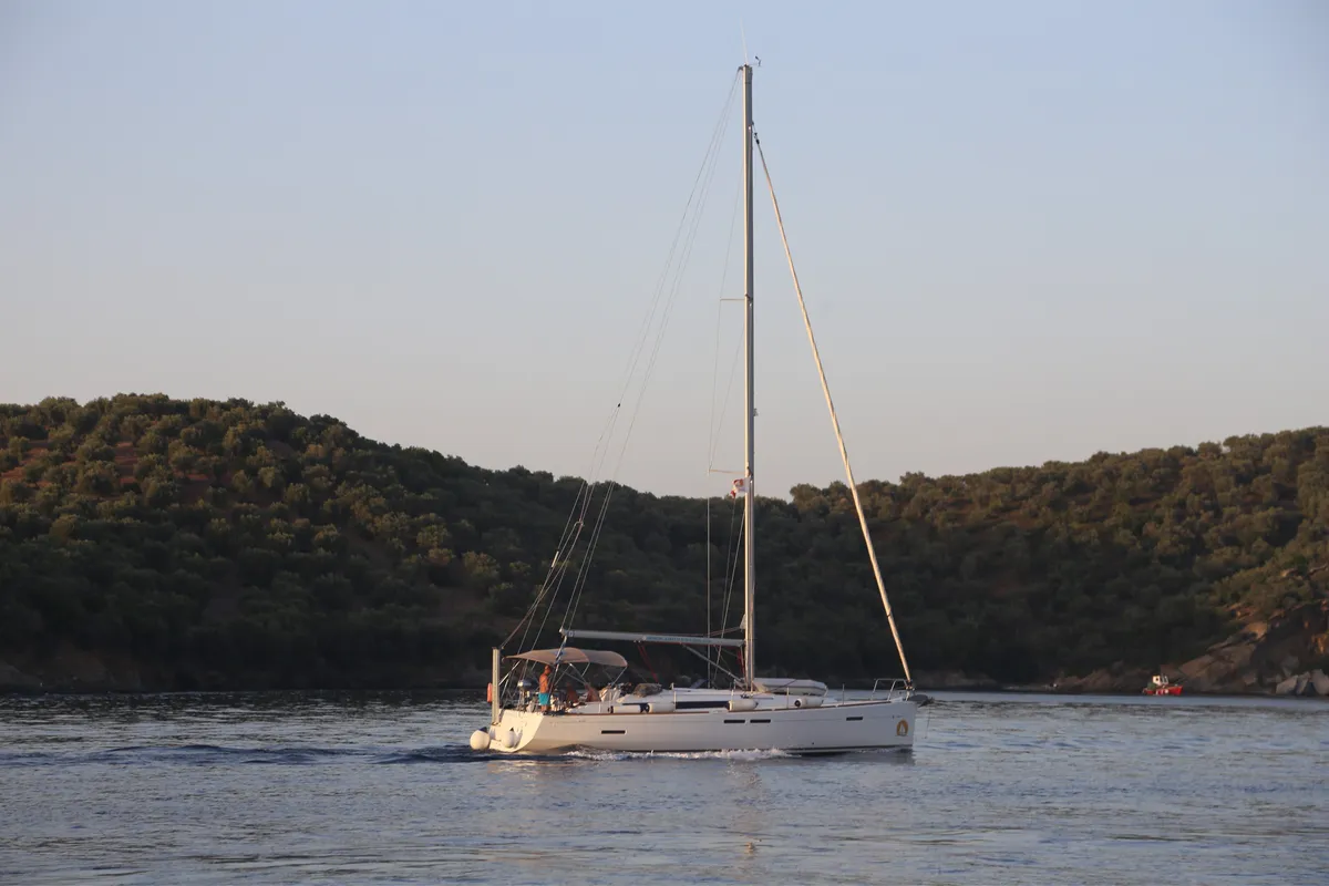 Exterior view of Eudora, a Jeanneau Sun Odyssey 439 sailboat at Loutraki, Greece