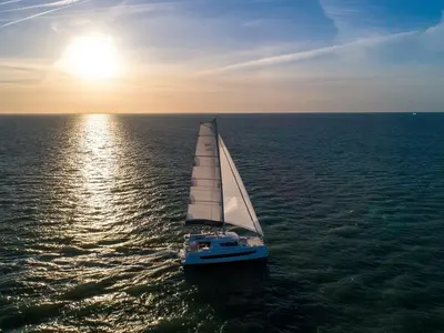 Deck of Nautical Bliss, a Bali 4.4 catamaran at Road Town, British Virgin Islands