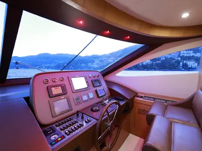 Cockpit of Lukas, a Evo Marine Deauville 760 motor yacht at Split, Croatia