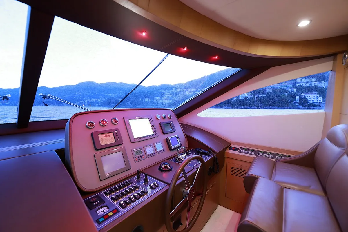 Cockpit of Lukas, a Evo Marine Deauville 760 motor yacht at Split, Croatia