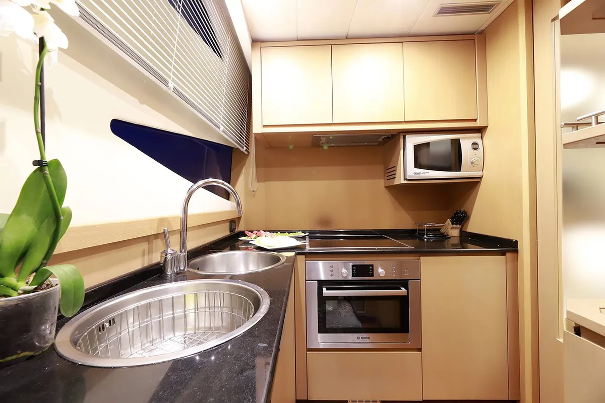 Galley of Lukas, a Evo Marine Deauville 760 motor yacht at Split, Croatia